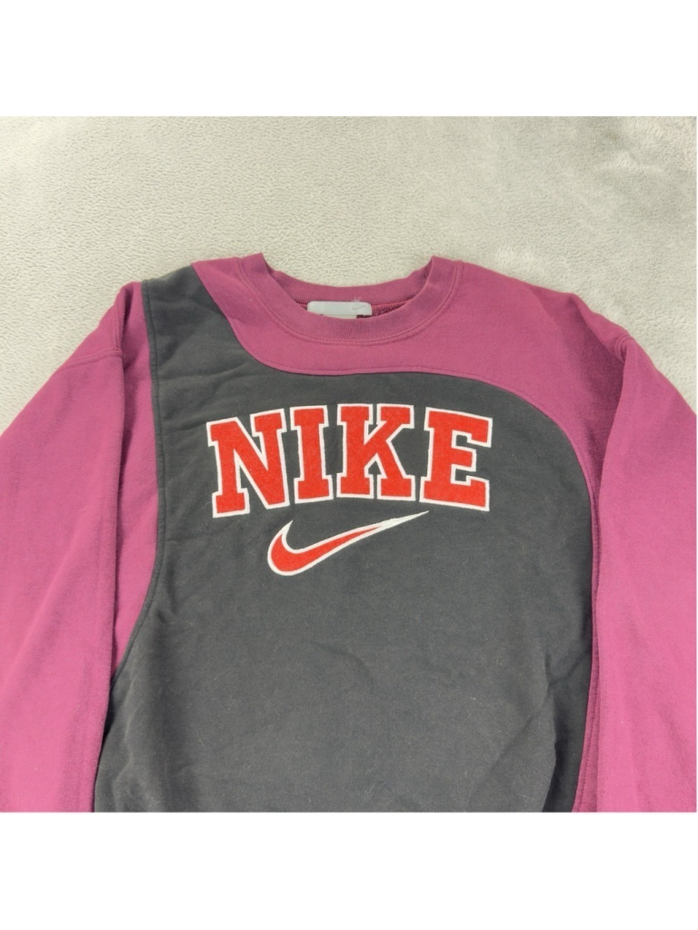 Vintage Nike Men's Size Large Reworked Maroon/Blk Retro Fleece Crewneck Sweater - Picture 7 of 11